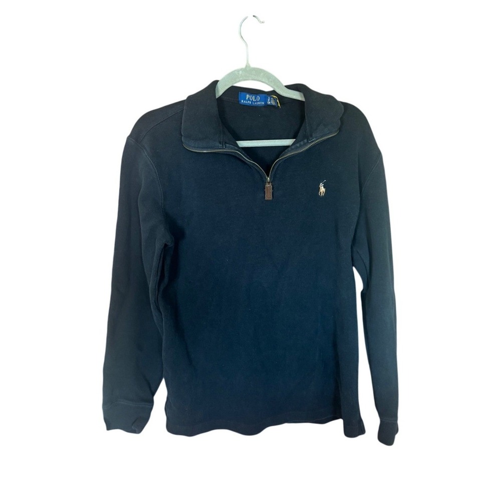 Polo Ralph Lauren Quarter 1/4 Zip Pullover Mens Small Black Mock Neck Cotton